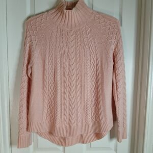 Ann Taylor Pink Cable Knit Turtleneck Sweater